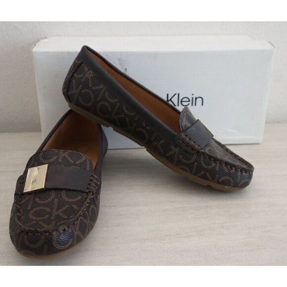 Calvin Klein Women's Sz 6M Brown Multi Lisa Monogram Loafers Shoes - Picture 1 of 11